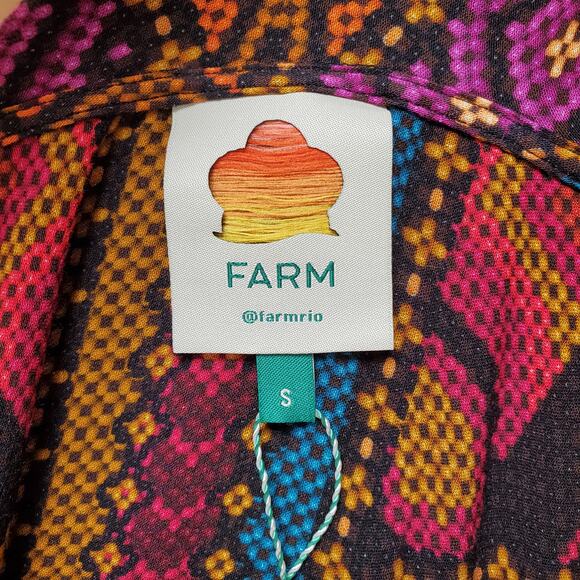 Farm Rio Yawanawa Stripes Long Sleeve Maxi Ankle Dress Red Brown Size Small New - Picture 10 of 13